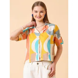4WRD by Dressberry Women Print Cuban Collar Roll-Up Sleeves Shirt Style Top-picture-10