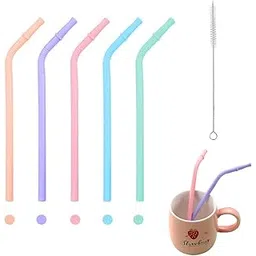 5-Color Reusable Silicone Straws for Kids & Adults with Cleaning Brush – BPA-Free, Flexible Drinking Juice Straws | Dishwasher-Safe, Eco-Friendly Plastic Straw Alternative-picture-22