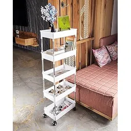 5 Layer Plastic Kitchen Storage Trolley Rack with Caster Wheels, Rolling Utility Plastic Kitchen Trolley-picture-22