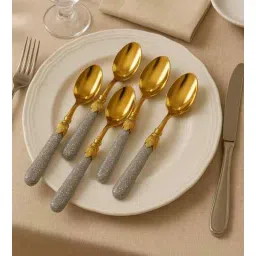 5 needs 6-Piece Decorative Gold-Plated Spoons Set with Glitter Silver Handle (16.5 cm)-picture-16