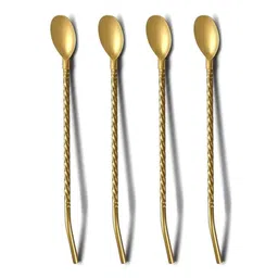 5 needs 6 Pcs Stainless Steel 2-in-1 Straw Cum Spoons with Cleaning Brush (Golden) image 2