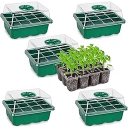 5-Pack Seed Starter Tray Seedling Starter Kits, Plant Starter Kit with Humidity Domes and Base Indoor Greenhouse Mini Propagator Station for Seeds Growing Starting (12 Cells per Tray)-picture-10
