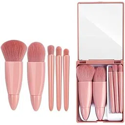 5 Piece Makeup Brushes Set, Professional Travel Small Makeup Brushes with Brush Case Built-in Mirror, Portable Cosmetics Brushes for Eyeshadow, Powder, Foundation, Blush-picture-55
