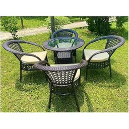 5-Piece Outdoor Wicker Patio Dining Set All-Weather Resistant for Poolside, Lawn, Porch, Garden (Dark Brown & Cream)-picture-25
