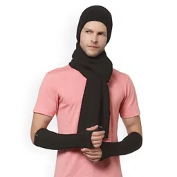 513 Men Black Solid  Mufflers With Cap And Arm Set-picture-27