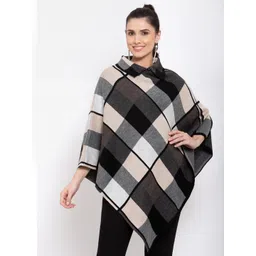 513 Women Black & Grey Checked Poncho Sweater-picture-34