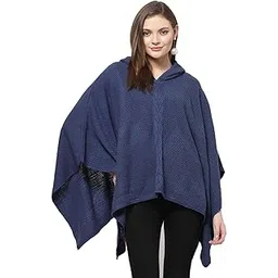513 Women Girls Acrylic Winter Wear Solid Knitted Open Front Poncho Shrug,Blue-picture-39