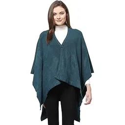 513 Women Girls Acrylic Winter Wear Solid Knitted Open Front Poncho Shrug,Teal-picture-44