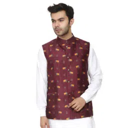 5elements by radhika gupta Printed Nehru Jacket with Welt Pockets-picture-49
