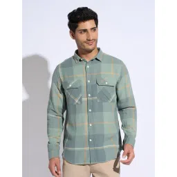 7 Alt By Pantaloons Agate Green Slim Fit Check Hooded Shirt-picture-34