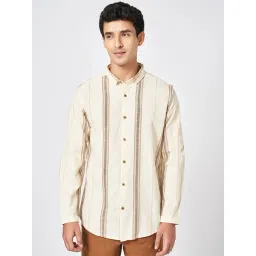 7 Alt By Pantaloons Beige Cotton Slim Fit Striped Shirt-picture-27