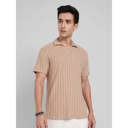 7 Alt By Pantaloons Beige Regular Fit Texture Polo T-Shirt-picture-27