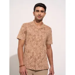 7 Alt By Pantaloons Camel Brown Cotton Slim Fit Printed Shirt-picture-42