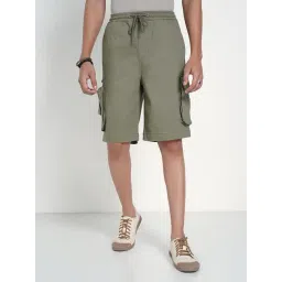 7 Alt By Pantaloons Green Cotton Relaxed Fit Cargo Shorts-picture-10