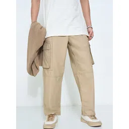 7 Alt by Pantaloons Men Cotton Solid Loose Fit Cargos Trousers-picture-35