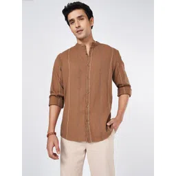 7 Alt by Pantaloons Men Mandarin Collar Solid Cotton Relaxed Fit Casual Shirt-picture-17
