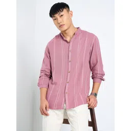 7 Alt by Pantaloons Men Relaxed Fit Band Collar Vertical Striped Cotton Casual Shirt-picture-40