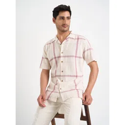7 Alt by Pantaloons Men Relaxed Fit Cuban Collar Windowpane Checked Cotton Casual Shirt-picture-26