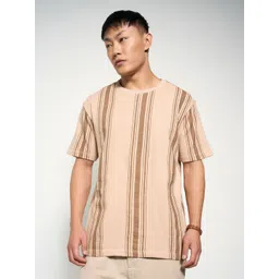 7 Alt by Pantaloons Men Striped Round Neck Cotton Relaxed Fit T-shirt-picture-18