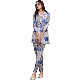 Women's Rayon Printed Grey Co-Ord Set, Fancy Shirt & Trouser Pant Set, Any Occasion-image-22