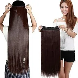 7CATS 24”/26” Straight 3/4 Full Head Clip-in Hair Extensions – 5 Clips Synthetic Straight Dark Brown, Trendy One Piece for Instant Volume & Length-picture-47