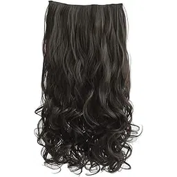 7CATS Length 26 inch 1-Pack 3/4 Full Head Curly/Wavy 5 Clips in on Synthetic Hair Extensions Hairpieces for Women Colour (Brown - Black)-picture-46