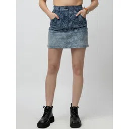 7OUNCE Paisley Printed Denim Straight Mini Skirt-picture-42