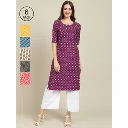 7threads 1 Stop Fashion Women Pack Of 6 Ethnic Motifs Printed Crepe Kurta-picture-17