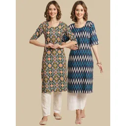 7threads KALINI Pack Of 2 Ethnic Motifs Printed Straight Regular Crepe Kurtas-picture-31