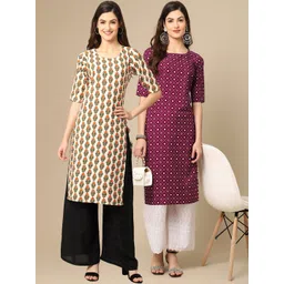 7threads KALINI Pack Of 2 Women Ethnic Motifs Printed Block Print Handloom Crepe Kurta-picture-36
