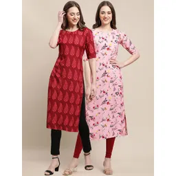 7threads KALINI Pack Of 2 Women Ethnic Motifs Printed Gotta Patti Summer Sheers Crepe Kurta-picture-16