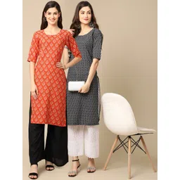 7threads KALINI Set of 2 Women Printed Block Print Handloom Crepe Straight Kurta-picture-38