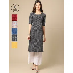 7threads KALINI Women  Black And Red Paisley Printed  Summer Sheers Crepe Kurta  [PACK OF 6]-picture-13