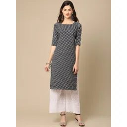 7threads KALINI Women Black & White Floral Printed Crepe Kurta-picture-36