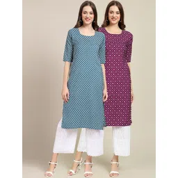 7threads KALINI Women Blue & Maroon Pack Of 2 Geometric Printed Summer Sheers Crepe Kurta-picture-19