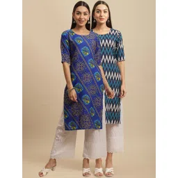 7threads KALINI Women Blue & Navy Blue Pack Of 2 Geometric Printed Crepe Kurta-picture-30