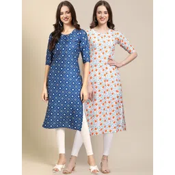 7threads KALINI Women Blue & Off White Set Of 2 Printed Crepe Kurta-picture-29