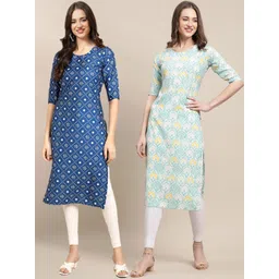7threads KALINI Women Blue & Sea Green Set Of 2 Printed Crepe Kurta-picture-36