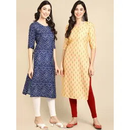 7threads KALINI Women Blue & Yellow Pack Of 2 Geometric Printed Crepe Kurta-picture-38