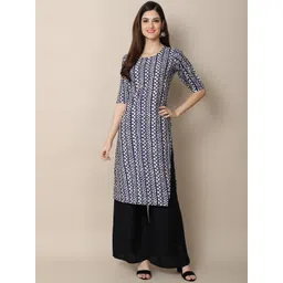 7threads KALINI Women Blue Geometric Printed Mirror Work Summer Sheers Crepe Kurta-picture-13
