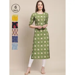 7threads KALINI Women Green & Blue Pack Of 6 Geometric Summer Sheers Crepe Kurta-picture-32
