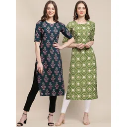 7threads KALINI Women Green & Blue Set Of 2 Printed Crepe Kurta-picture-37