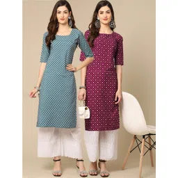 7threads KALINI Women Green & Magenta Geometric Printed Crepe Kurta-picture-35