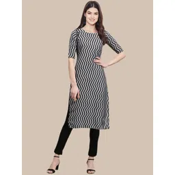 7threads KALINI Women Grey & Black Geometric Striped Crepe Kurta-picture-36