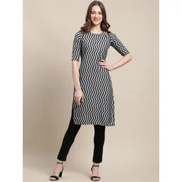 7threads KALINI Women Grey Geometric Printed Crepe Kurta-picture-25