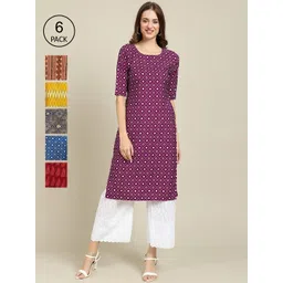 7threads KALINI Women  Magenta And Black Geometric Printed Crepe Kurta [PACK OF 6]-picture-24