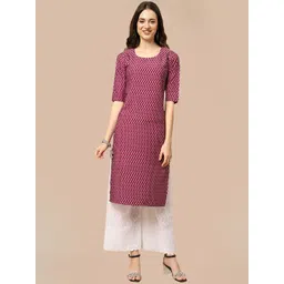 7threads KALINI Women Magenta Ethnic Motifs Printed Straight fit Crepe Kurta-picture-36