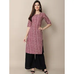 7threads KALINI Women Magenta Geometric Printed Crepe Kurta-picture-17