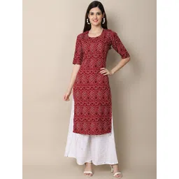 7threads KALINI Women Maroon Ethnic Motifs Printed Straight  Crepe Kurta-picture-14