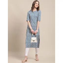 7threads KALINI Women Multicoloured Ethnic Motifs Printed Flared Sleeves Mirror Work Block Print Crepe Kurta-picture-16